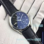 New Clone Omega Seamaster 41mm Watch Blue Dial Black Leather Strap